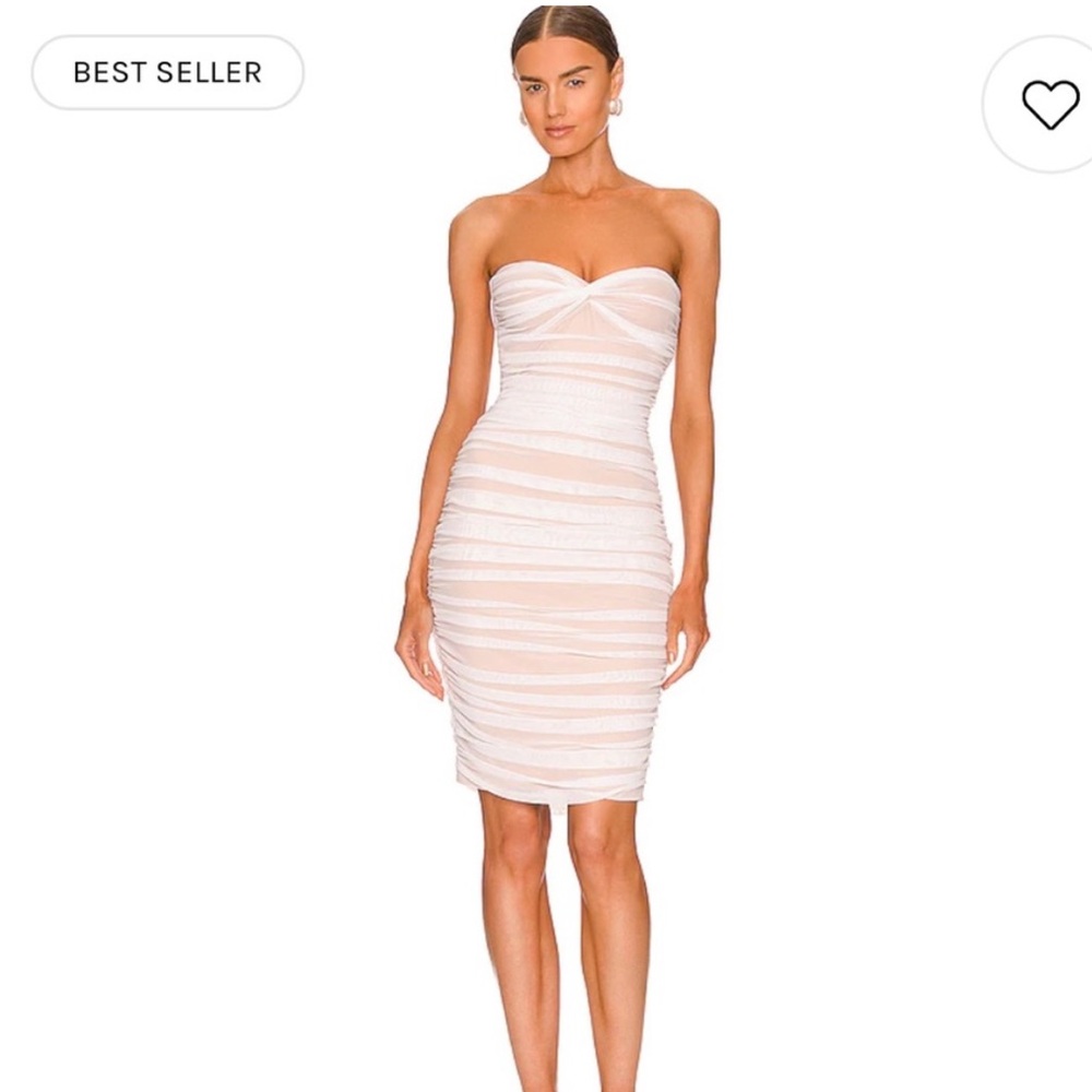 Norma Kamali Pink and White Ruched Strapless Bodycon Dress
